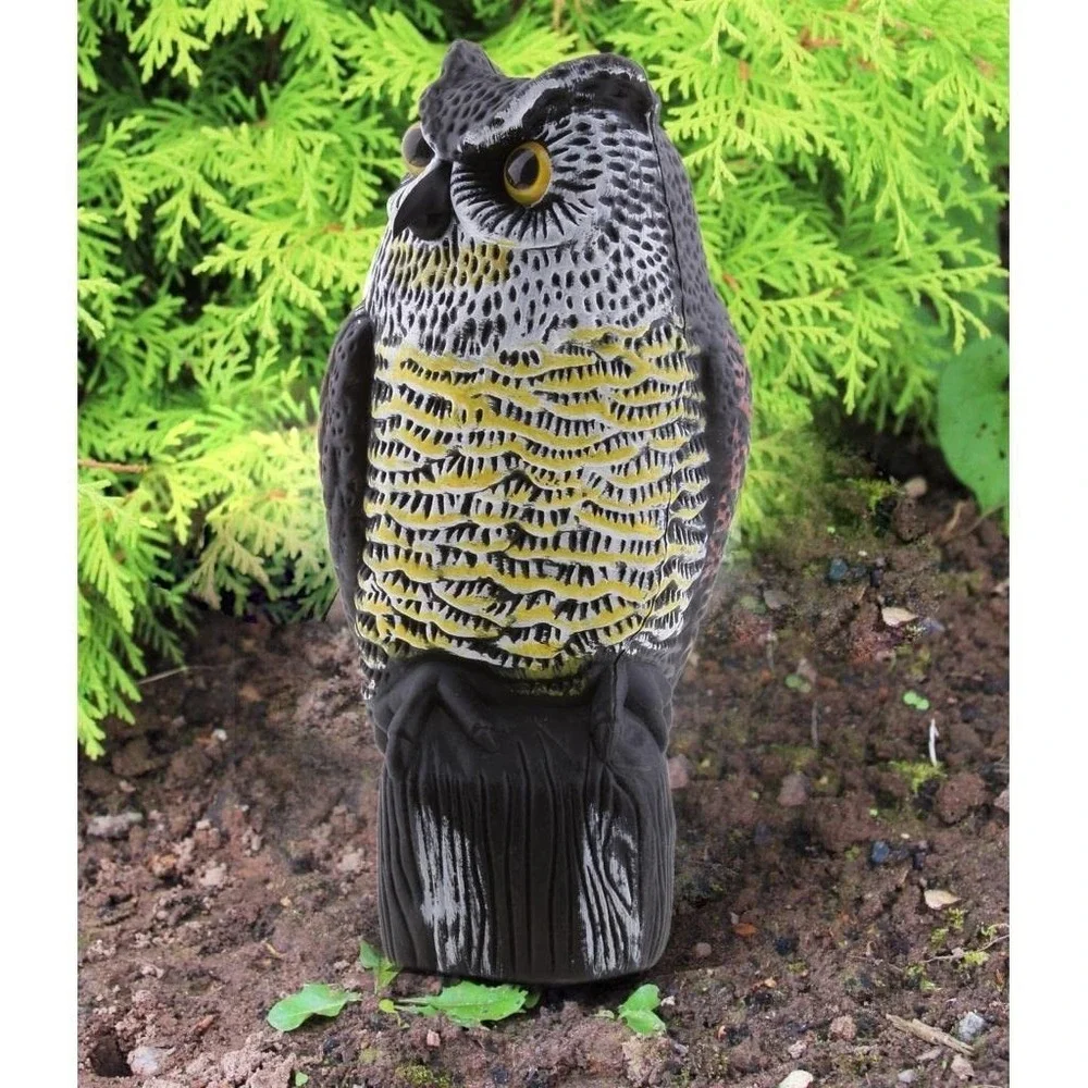 Plastic Owl Decoy Bird Control Garden Yard Outdoor‎ with Rotating Head